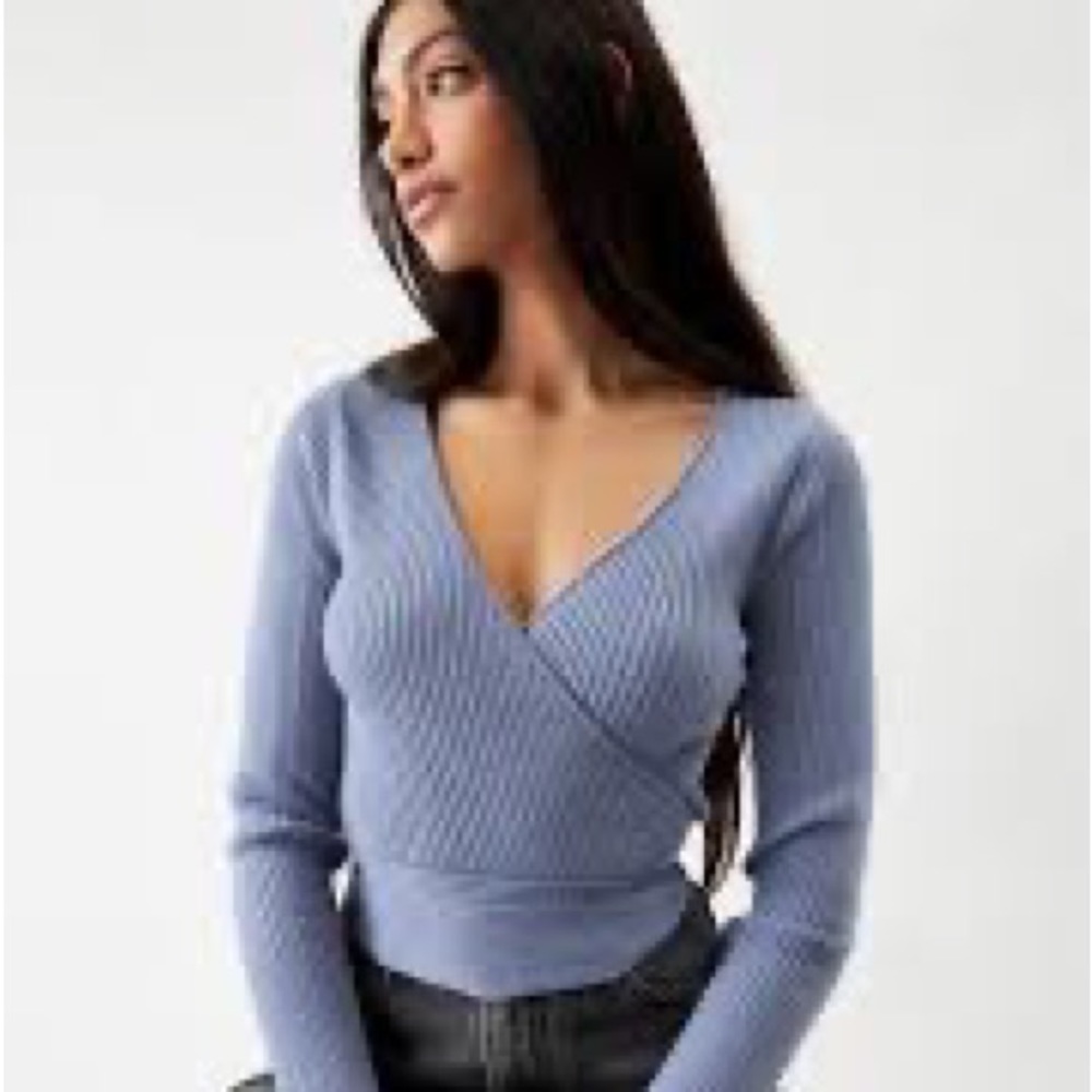 Pacsun Kendall & Kylie Blue Wrap Top Long Sleeve
